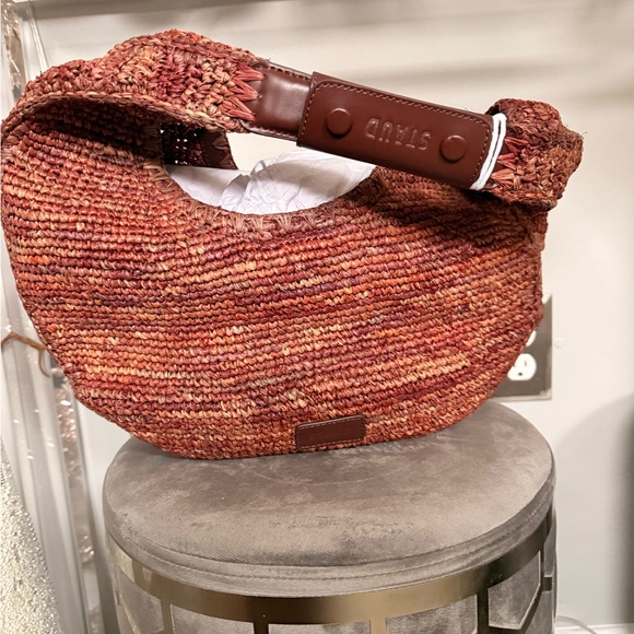 STAUD Large Mahogany Brown Raffia Shoulder Bag NWT - Picture 10 of 11
